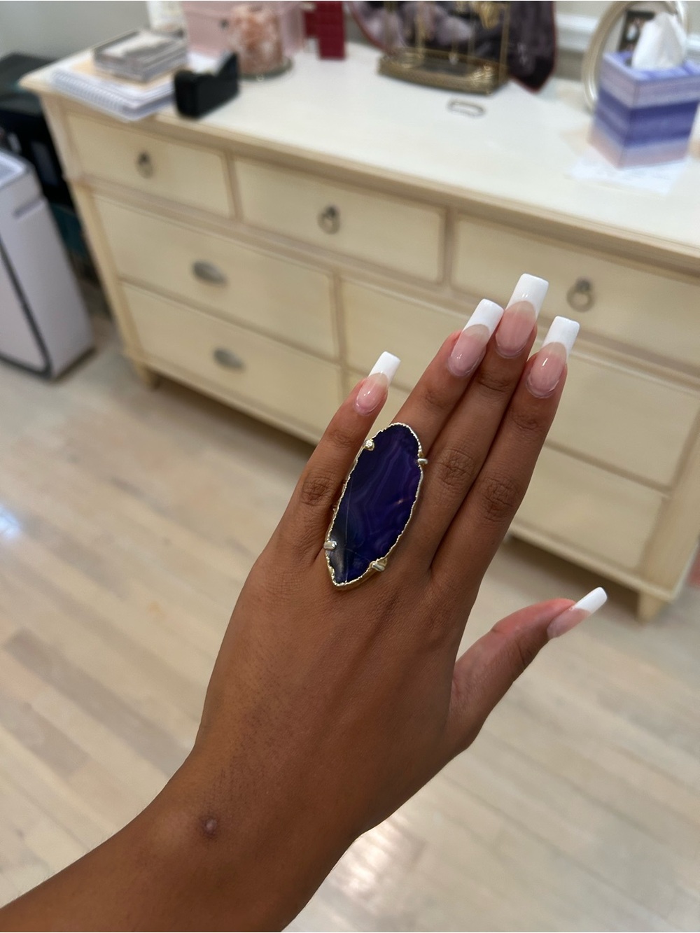 Statement Purple Agate Gold-Trim Ring